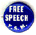 picture of Free Speech Movement Button that says FREE SPEECH, FSM