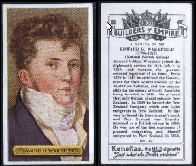 Photo of collectible card of Wakefield, one of a series of 
Builders of Empire issued by J. Wix & Sons Ltd. with their Kensitas cigarettes 